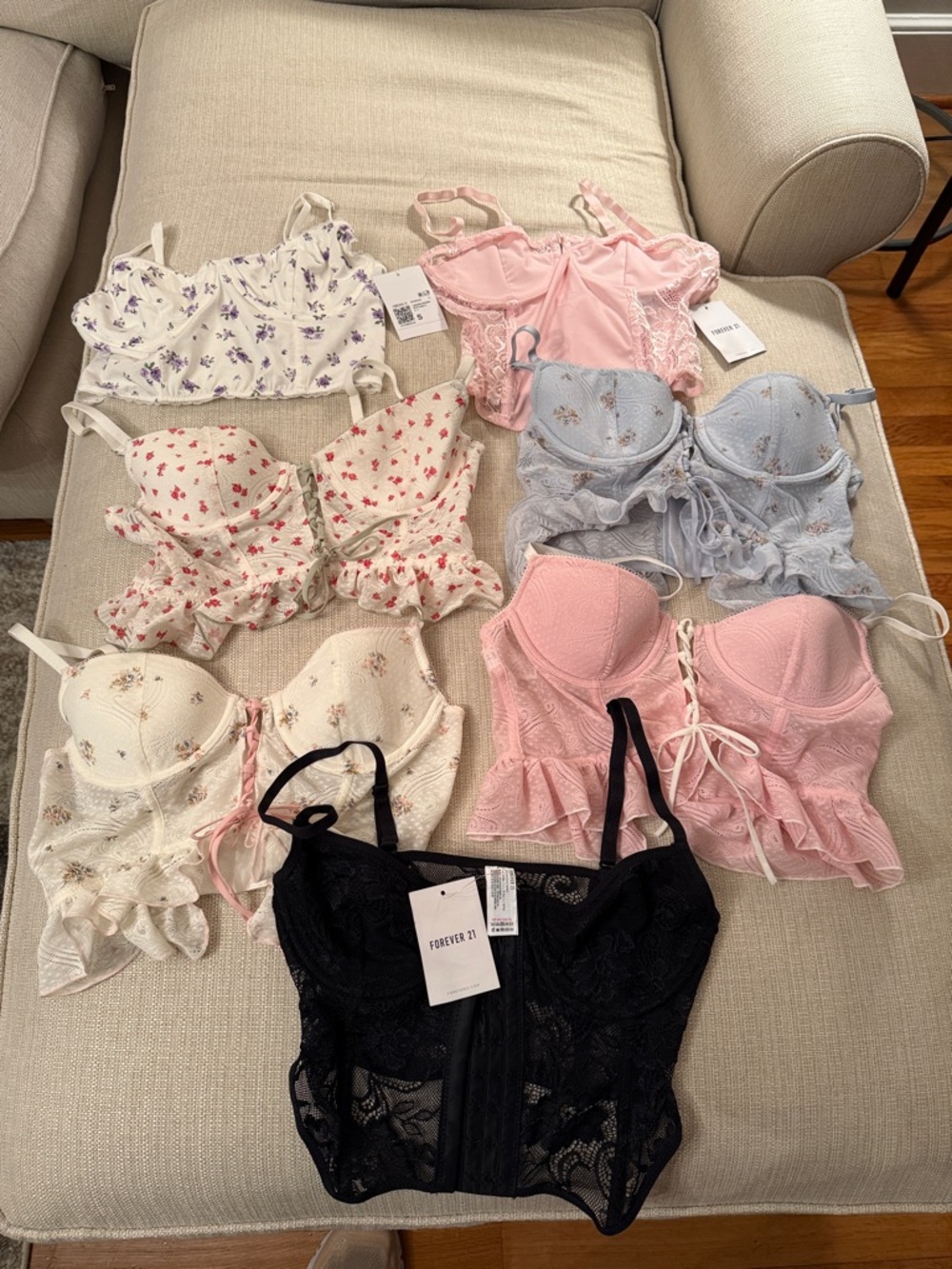 Forever 21 Floral & Lace Bustier Tops in Black, Pink, Blue, Cream, White